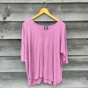 Bobeau dolman 3/4 sleeve blouse mauve sharkbite hem flowy top shirt - M
